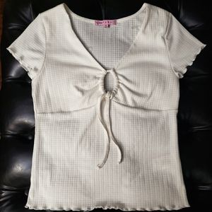 Lettuce Trim Tie Front Rib-Knit Peekaboo Top